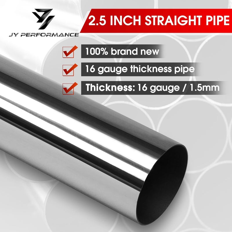 JY PERFORMANCE 2.5 Inch Universal Custom Exhaust Straight Pipe Stainless Steel T304 Tubing Piping | 47.3 Inch Long 2.5'' OD - Image 2
